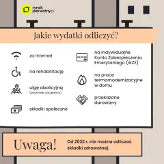 Jakie wydatki odliczyć? Internet, rehabilitacja, IKZE, termomodernizacja, darowizny. Pamiętaj o refakturze za media przy najmie prywatnym.