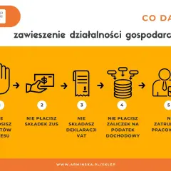 Zawieszenie działalności gospodarczej: nie ponosisz kosztów, nie płacisz składek ZUS, nie składasz deklaracji VAT, nie płacisz zaliczek na podatek dochodowy, nie zatrudniasz pracowników.
