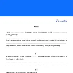 Aneks do umowy najmu mieszkania, zawierający dane stron i zmiany w warunkach najmu.