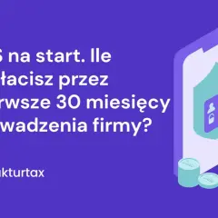 ZUS na start: ile zapłacisz przez pierwsze 30 miesięcy prowadzenia firmy? Grafika z ikonami telefonu, tarczy i monet symbolizuje ulgę na start dla przedsiębiorców.