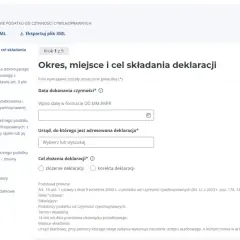 Formularz PCC-3(6) - Okres, miejsce i cel składania deklaracji. Uzupełnij datę dokonania czynności, urząd skarbowy i cel złożenia deklaracji.