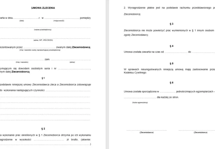 Umowa zlecenie określa zasady współpracy między zleceniodawcą a zleceniobiorcą, w tym zakres prac i wynagrodzenie.