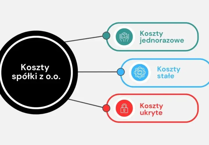 Koszty spółki z o.o.: jednorazowe, stałe i ukryte. Schemat wizualizuje główne kategorie wydatków związanych z prowadzeniem firmy.