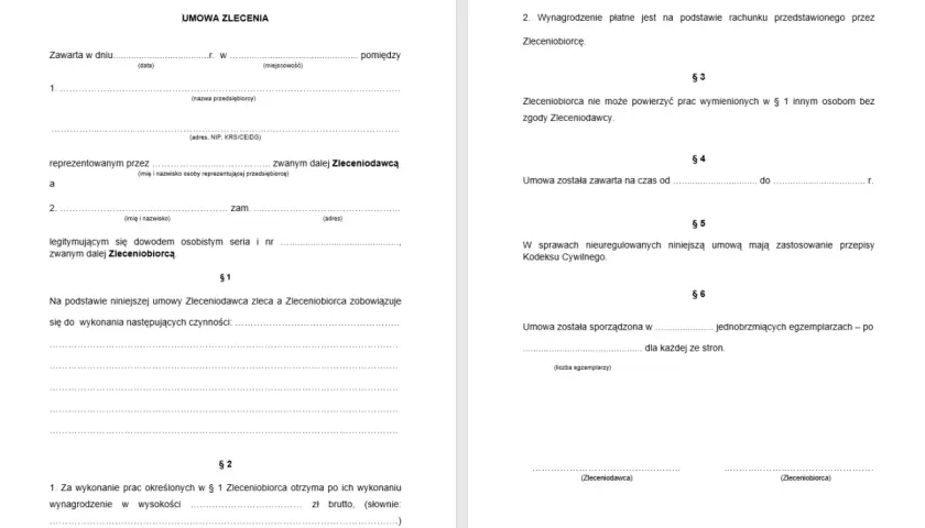 Umowa zlecenie określa zasady współpracy między zleceniodawcą a zleceniobiorcą, w tym zakres prac i wynagrodzenie.