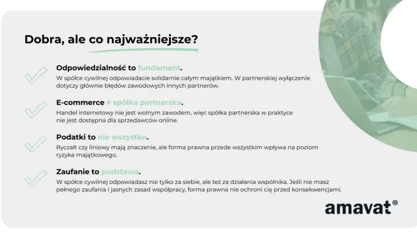Przekształcenie jednoosobowej działalności w spółkę cywilną: odpowiedzialność, e-commerce, podatki i zaufanie.