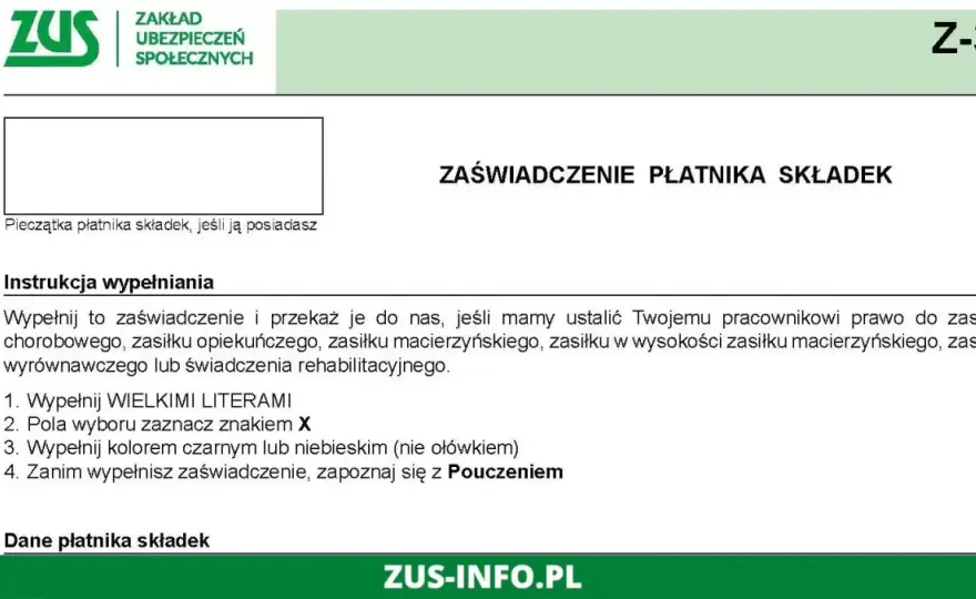 ZUS Z-3 - Przykładowo wypełniony formularz i najczęstsze błędy