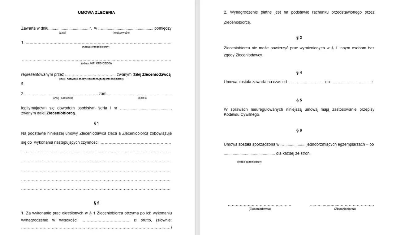 Umowa zlecenie określa zasady współpracy między zleceniodawcą a zleceniobiorcą, w tym zakres prac i wynagrodzenie.