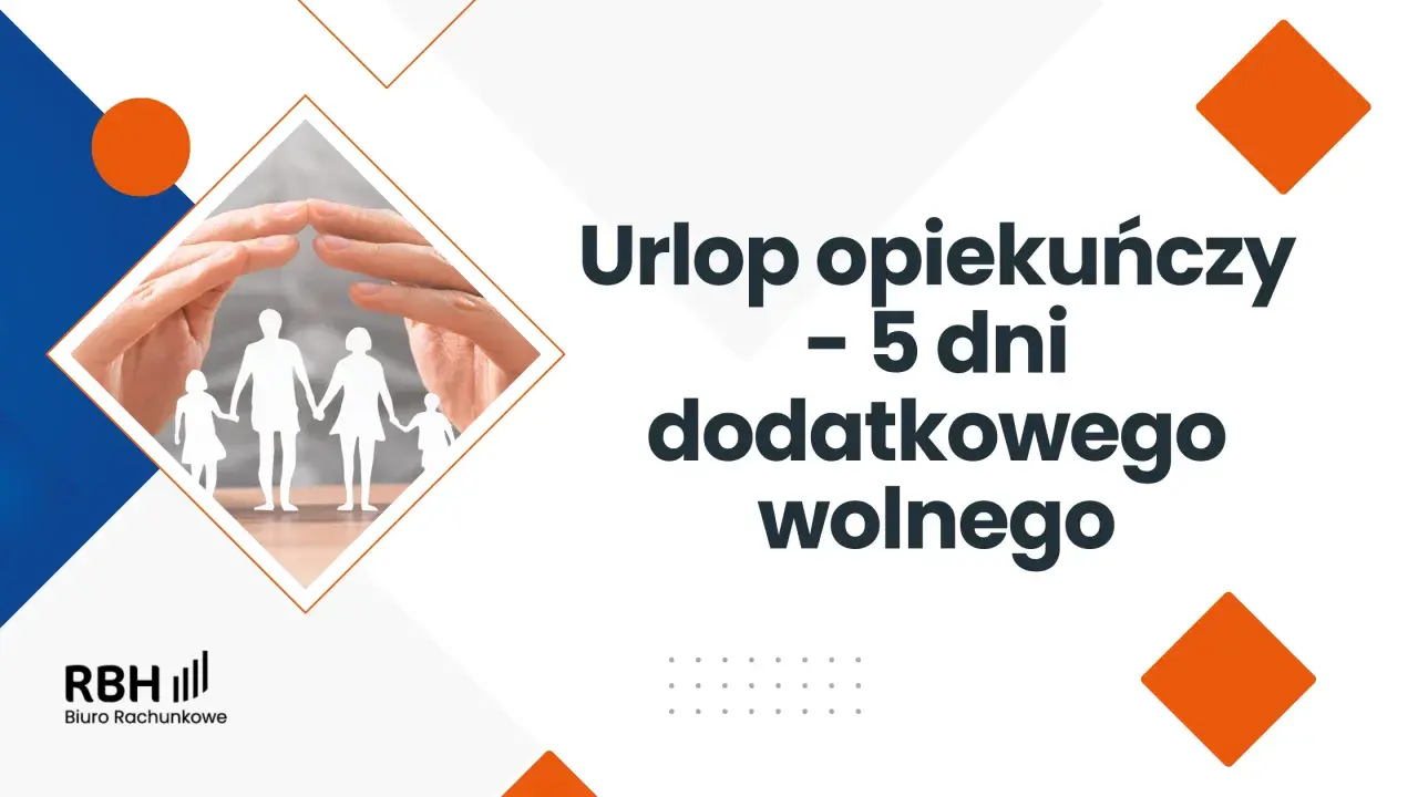 Urlop opiekuńczy bezpłatny: 5 dni dodatkowego wolnego. Dłonie chroniące sylwetki rodziny.