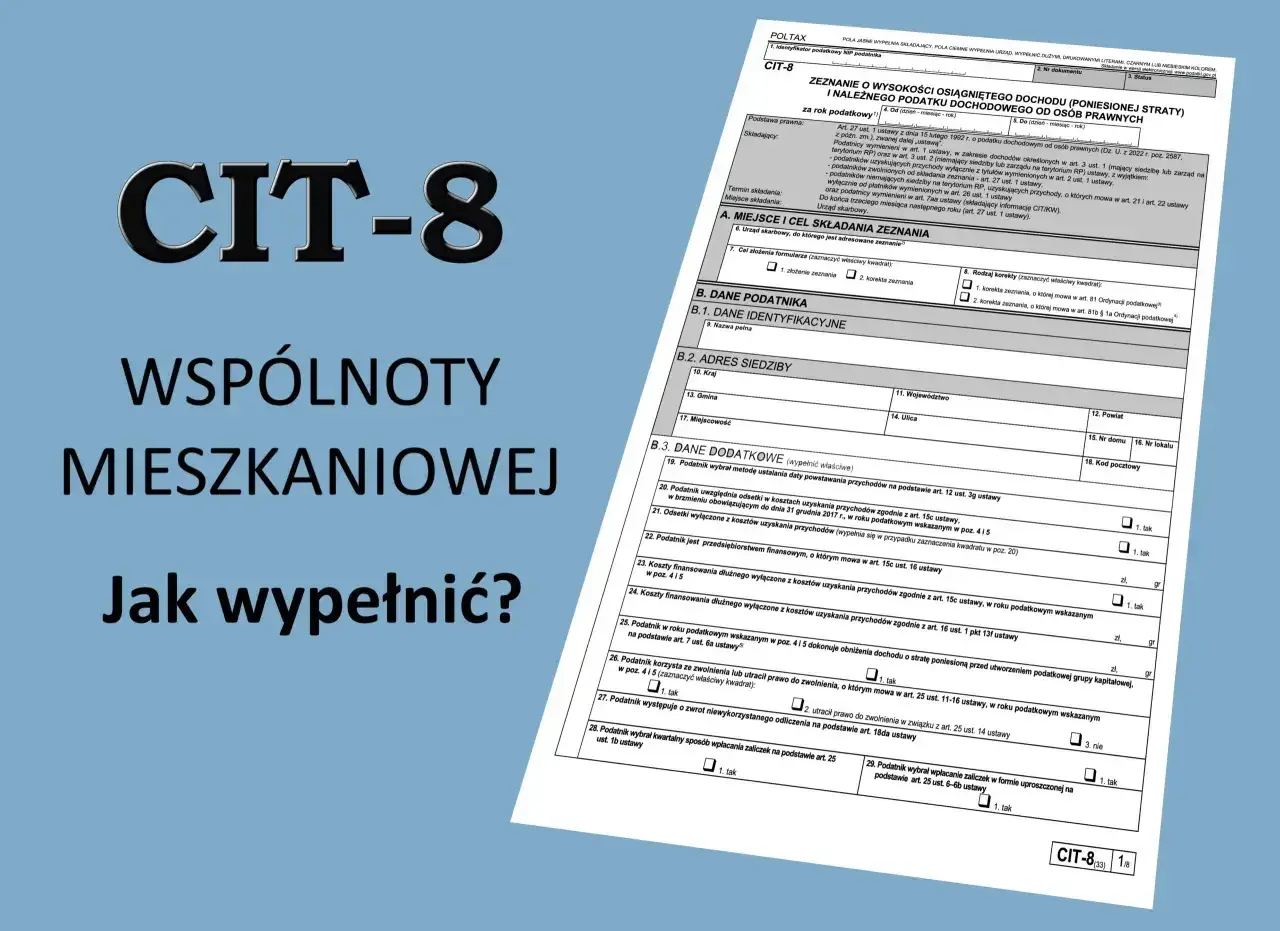 Formularz CIT-8 dla wspólnot mieszkaniowych. Wskazówki dotyczące wypełniania, w tym informacje o przeznaczeniu części domu na działalność gospodarczą.