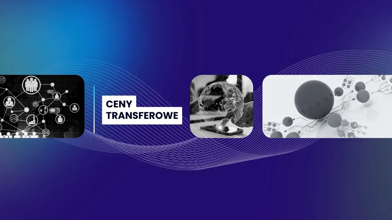 Grafika przedstawia schemat sieci powiązań, glob na smartfonie i abstrakcyjne kule. Tematem jest szkolenie z cen transferowych.